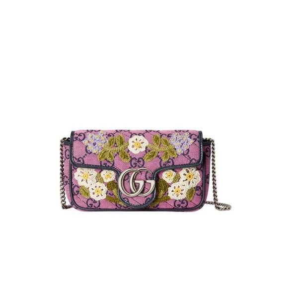 Gucci Handbags - Gucci - GG Marmont Pink Embroidery Super Mini Bag